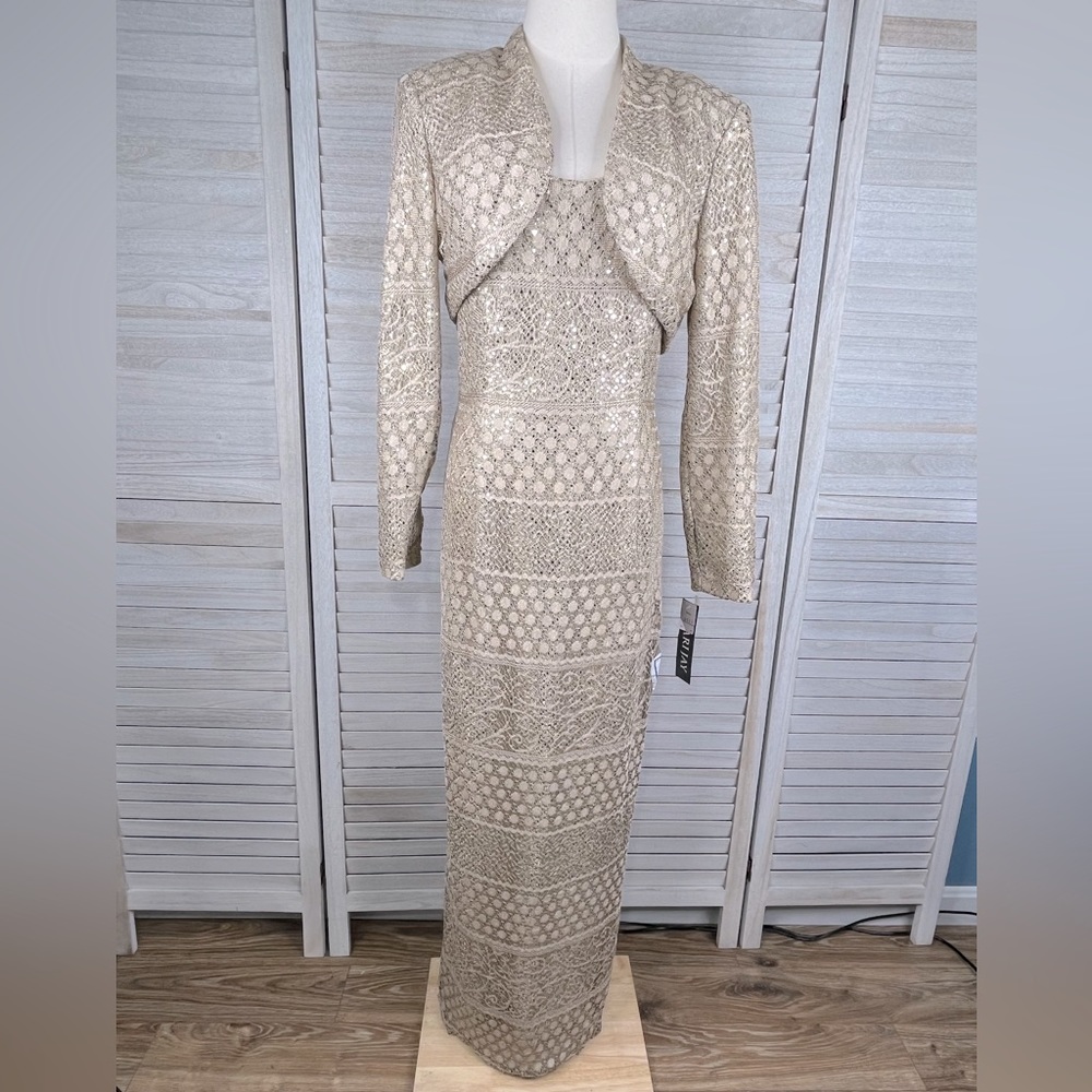 BARI JAY Sleeveless Maxi Dress w Cropped Jacket Style #4632 Gold-14